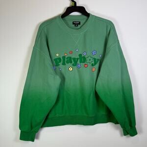 Playboy Sweatshirt Adult green Crewneck Sweater Pullover floral Casual Size m